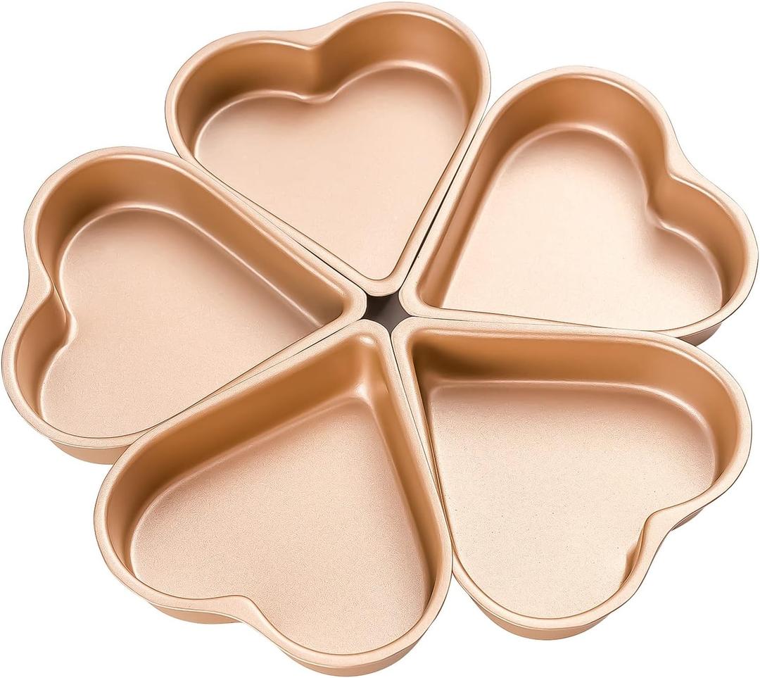 Yomvzake 5 Pack Mini Heart Shaped Cake Pan, Small Heart Brownie Muffin Cupcake Molds Mini Cake Tin Tray for Baking