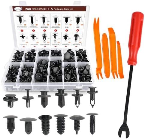 JinnEterri 240PCS Automotive Clips and Fasteners - Bumper Retainer Clips, Car Plastic Rivets Push Retainer Kit with Popular Sizes - Door Trim Panel & Fender Clips for GM, Ford, Toyota, Honda, Chrysler