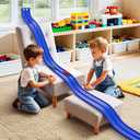 16 Ft Flexible Race Car Ramp Track for Kids Toy with Suction Cups, Compatible with Diecast 1/64th Cars, Rolls Up Portable Racetrack Party Favor Gifts for Boys Ages 3-10 Year Old (Racing Blue)