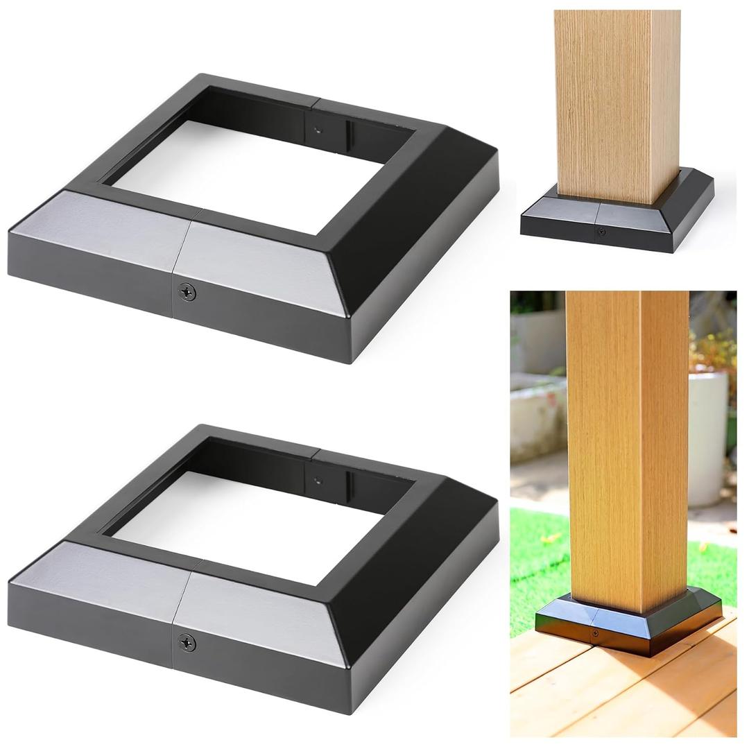 2 pcs 6x6 (Actual: 5.5"x5.5") Aluminum Deck Post Base Cover, for Railings, Stairs, Patios, Porches, Split Deck Post Skirt (Black)