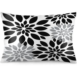 Black Dahlia Flower Pillow Cases King Size 20x36 Inch Decorative White and Grey Floral Pillowcases Seasonal Summer Holiday Bed Pillow Covers Soft Pillow Protector for Sleeping