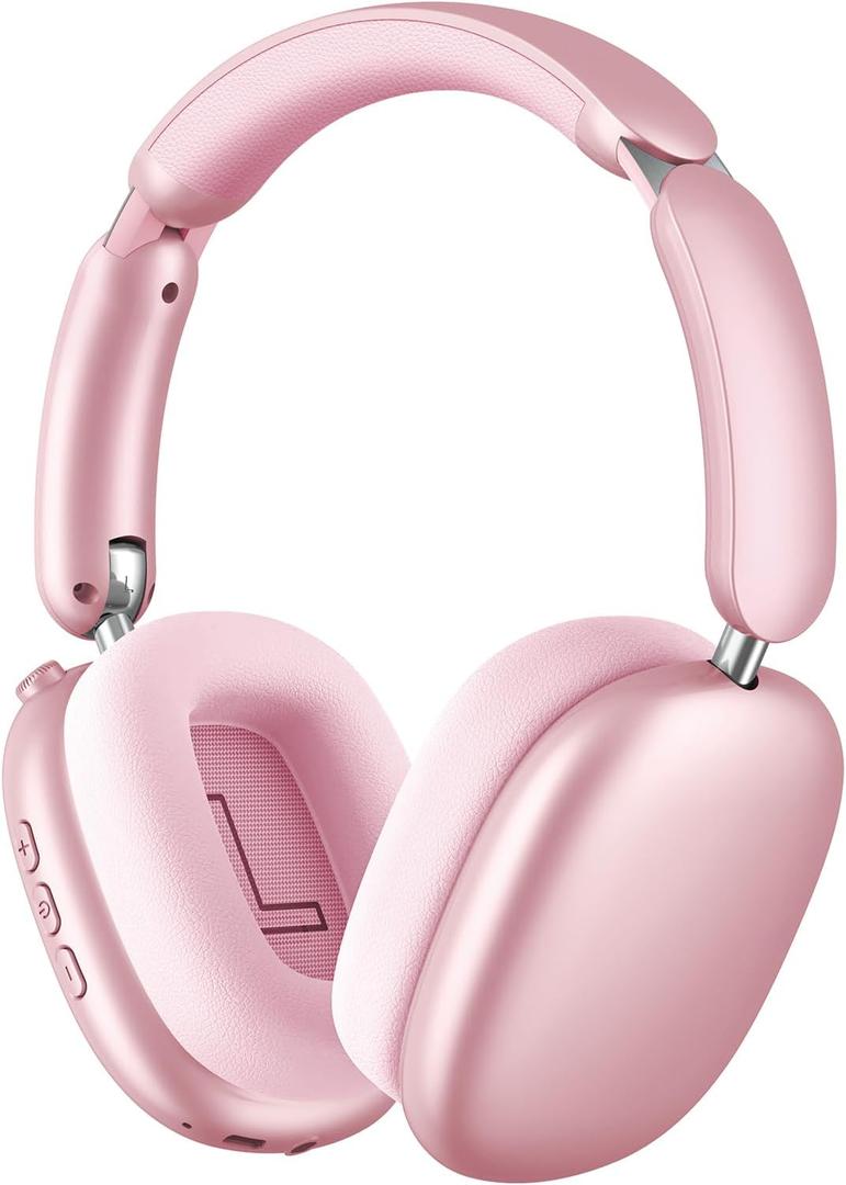 Wentronic Y02 Active Noise Cancelling Headphones,60H Battery,5 EQ Music Modes,Hi-Res Audio,Deep Bass,Foldable Wireless Over Ear Bluetooth 5.4 Headset,Breathable Leather Earpads (Pink)