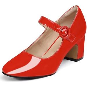 IDIFU IN3 Mary Jane Pumps Closed Toe Low Short Chunky Block Dress Shoes for Women Wedding Bridal Flight Attendant Heels Formal Cute Round Toe Vintage Small Thick Pumps Heels with Round Buckle 12