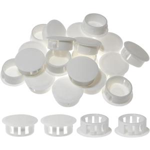30 PCS White Hole Plugs - 1 inch (25mm) Plastic Flush Type Hole Plugs Snap in Locking Hole Tube, Used for Furniture, Cabinet, Pipe & Tube, Round End Caps Cover Inserts