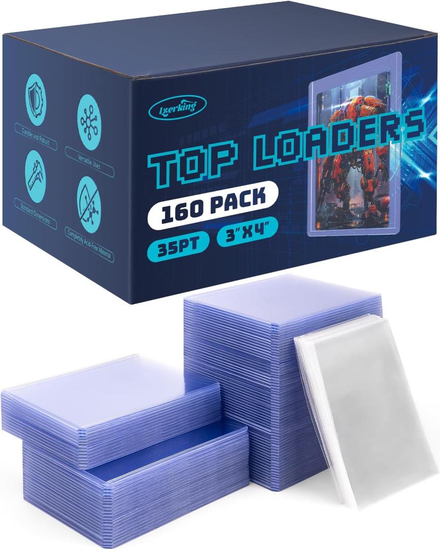 Lzerking Top Loaders for Cards 320ct, 35PT Card Saver 160 Top Loader and 160 Penny Sleeves for Trading Cards Protectors Hard Plastic 3" x 4" Trading Cards Protectors for Baseball Sports Card Sleeves