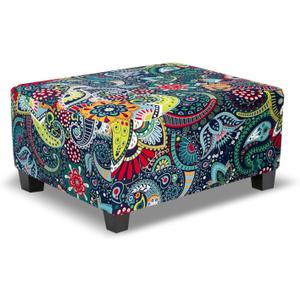 Ottoman Cover Rectangle Printed,Stretch Footstool Slipcover with Elastic Bottom,Soft Fabric Protector for Rectangular Ottoman in Living Room or Bedroom,Medium,Navy & Green