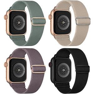 4 Pack Stretchy Solo Loop Compatible with Apple Watch Bands 38mm 40mm 41mm 42mm 44mm 45mm 46mm 49mm Women Men, Sport Nylon Elastic Straps Wristbands for iWatch Series 10 9 8 7 6 5 4 3 11 Ultra/SE 3 2