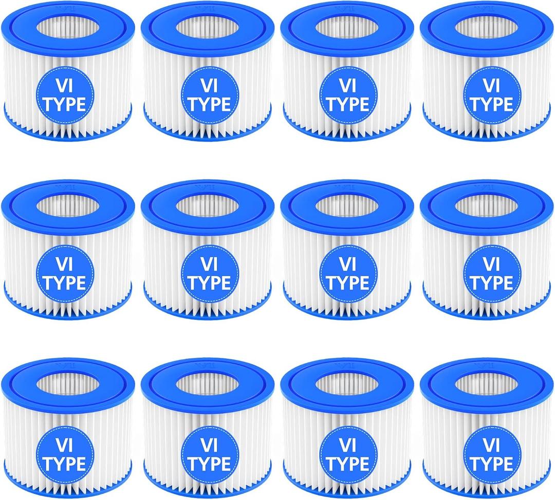 12 Pack Type VI Hot Tub Filter Cartridge Compatible with Lay-Z-Spa, Coleman SaluSpa 90352E 58323 90427E
