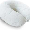 Sacred Thread Rayon Derived from Bamboo Travel Neck Pillow for Airplanes, Memory Foam for Airplane, Ergonomic Design Neck Rest, Travel Pillow for Sleeping (White)