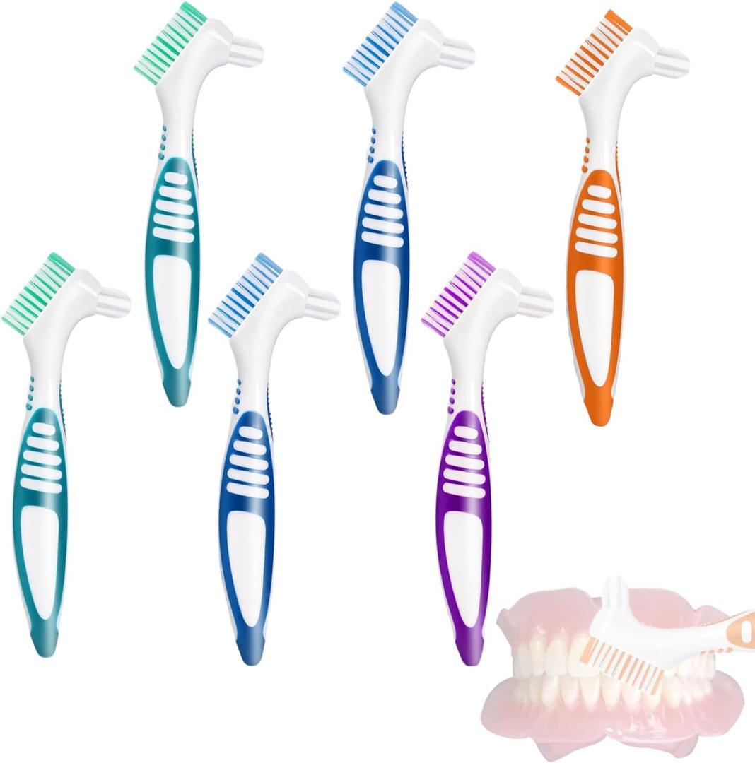 Denture Brush 6Pcs Denture Toothbrushes,Denture Cleaning Care Cleaning Brush,Double Sided Toothbrush for Denture Cleaning Care