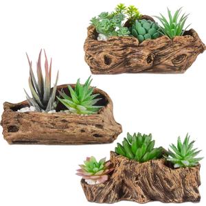 2 Pcs Driftwood Stump Log Concrete Planter Driftwood Planter Succulent Pot Plant Pot for Succulents for Outdoor Indoor Home Patio Garden Decoration (Retro)