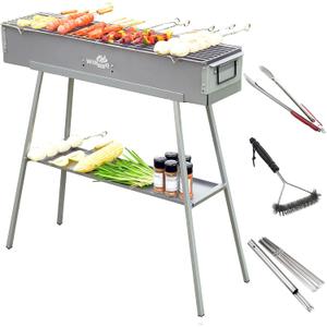 WILLBBQ Charcoal Grill for Tailgate Patio Beach Backyard, Alloy Steel BBQ Barbecue Outdoor Grilling with Durable Support Frame and Dual Adjustable Vents (31.6x7.1x5.1 inch With Accessories)