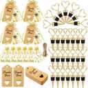 48 Set Heart Shaped Wine Beverage Bottle Stopper Party Favors Bulk Love Design for Guests with Sheer Bags, Labels, Rope for Valentines Souvenir Gifts Engagement Wedding Bridal Shower Supplies (Gold)