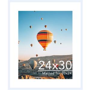 JCJMY 24x30 Picture Frame with 20x24 Mat, Display Photo 20x24 with Mat or 24 x 30 Without Mat, Wall Hanging Large 24 by 30 Poster Frame with Plexiglass, White
