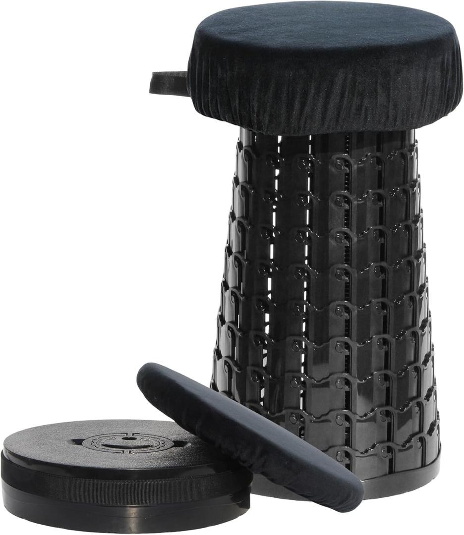 ALEVMOOM Upgraded 19.7" Collapsible Stool + 1.38" Thicker Cushion, Portable Telescoping Stool Foldable for Adults, 1000lbs Max Weight, Heavy Duty Portable Chair for Outdoor Travel&Camping (XX-Large, Deep Black)