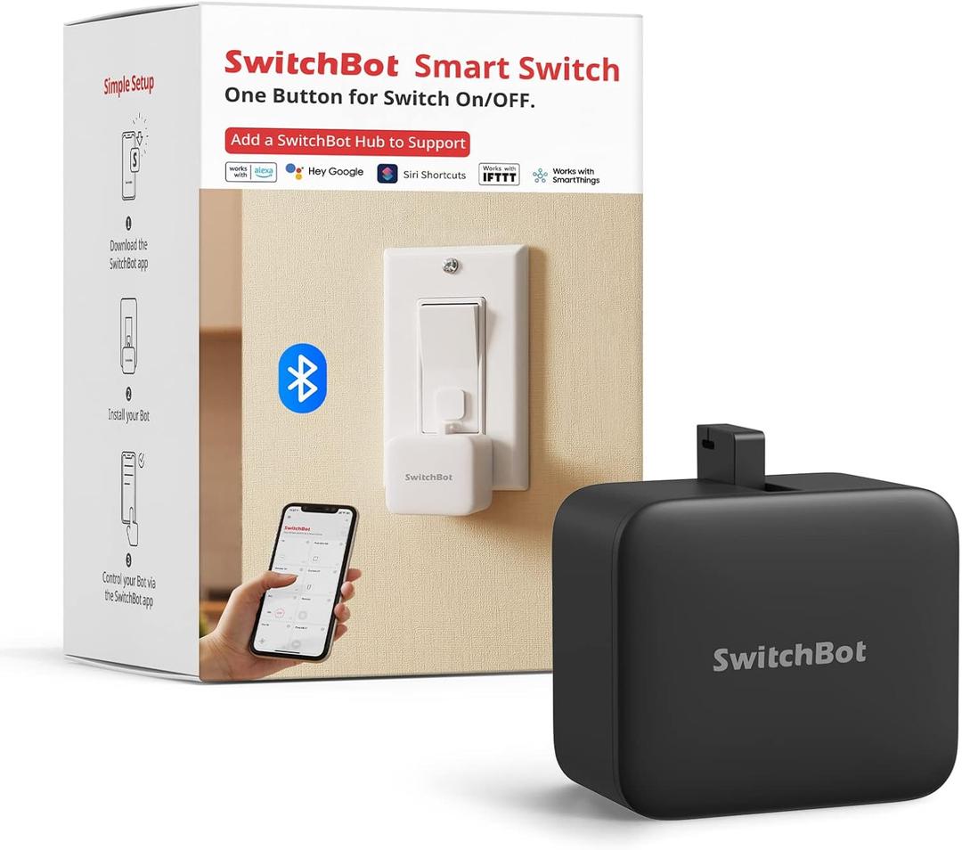 Switchbot Smart Switch Button Pusher (Bluetooth) Fingerbot for Rocker Switch/One-Way Buttons, App Timer Control, No Wiring, Optional Hub Required for Voice/Remote, Black