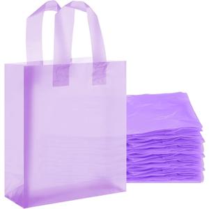 Qilery 100 Pack Frosted Plastic Gift Bags with Handles Small 8"x4"x10" Plastic Shopping Bags for Small Business Boutique Merchandise Bags Bulk for Retail Customers(Light Purple)