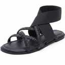Luoika Women's Wide Width Flat Sandals, Elastic Band Ankle Strap Strappy Slide Sandals Slip on Dressy Summer Beach Shoes for Women. 250770 Black 9XW (Black)
