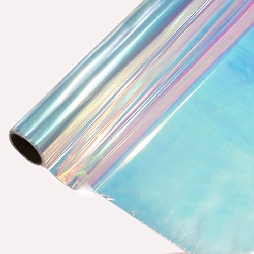 CMFYHM Iridescent Cellophane Wrap Roll I 34 In X 50 Ft I Iridescent Film,rainbow cellophane roll For Baskets,Gifts, Treats,Birthday Wedding Floral, Party Arts Crafts Decoration (Blue)