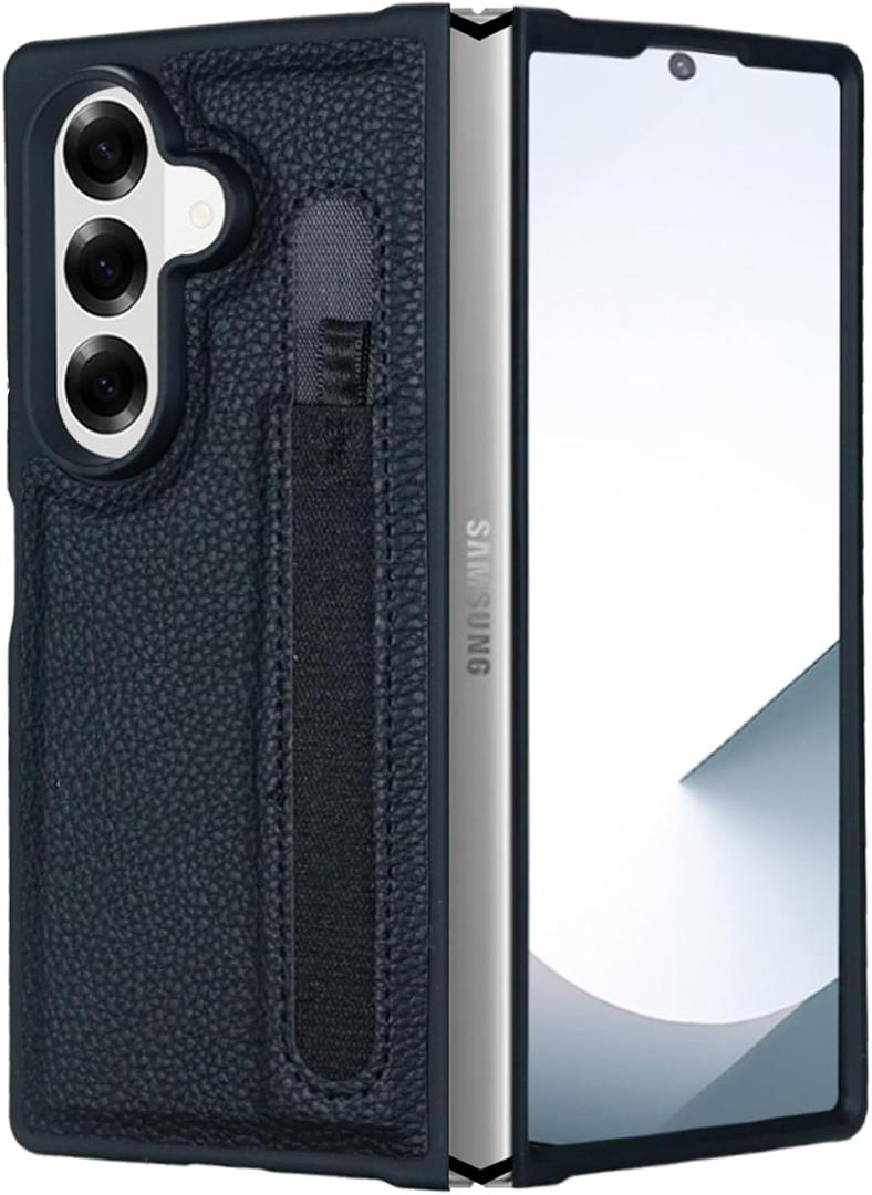 for Galaxy Z Fold 7 Case Leather, Luxury Leather Slim Fit Rugged Bumper Cover Anti-Slip Heavy Duty Protection (Black)