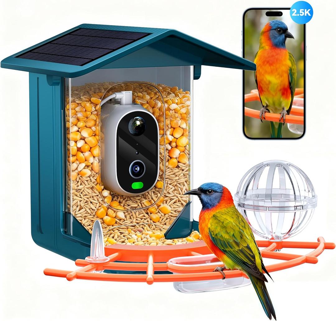 Smart Bird Feeder with Camera Solar Powered - 2.5K 4MP Birds Feeder Camera for Outdoors Garden with AI Identify, Squirrel Proof, Rechargeable Battery WiFi Video Bird Feeder Cam, Gift for Birds Lover