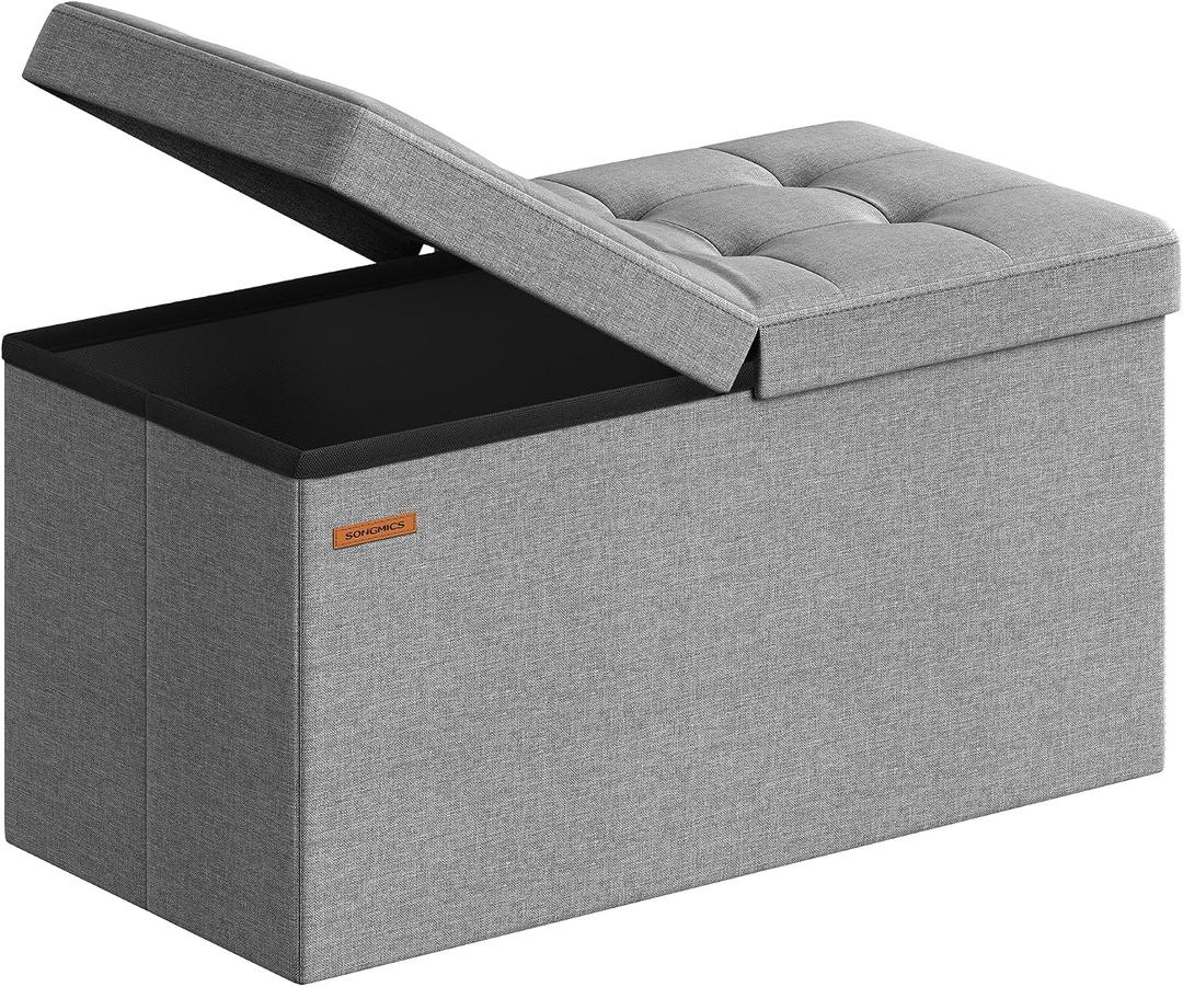SONGMICS 30 Inches Storage Ottoman, Foldable Bench with Flipping Lid, 15"D x 30"W x 15"H