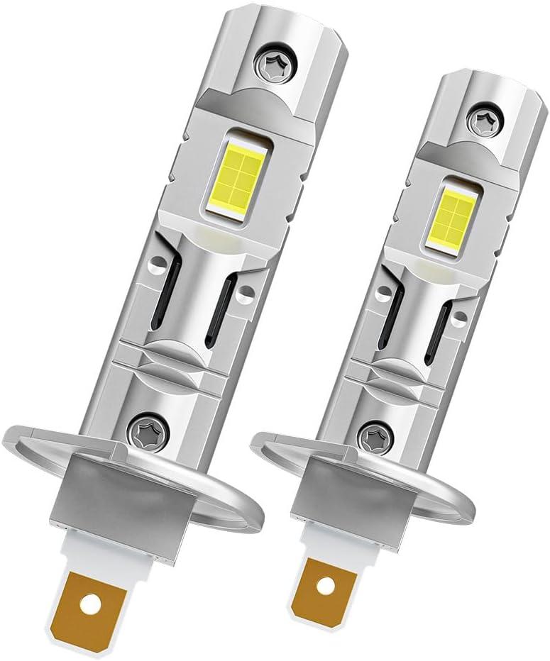 H1 led bulbs for projector,1:1 Mini Size Plug and Play,Hi and Low Beam,Fanless Fog Light Bulb,24000LM +600% Brightness,6500K Cool White,Fog Light Bulbs,Pack of 2
