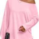 Cicy Bell Womens Oversized Off The Shoulder Tops Fall Casual Lantern Long Sleeve T Shirts Trendy Loose Fit Tunics (Medium)