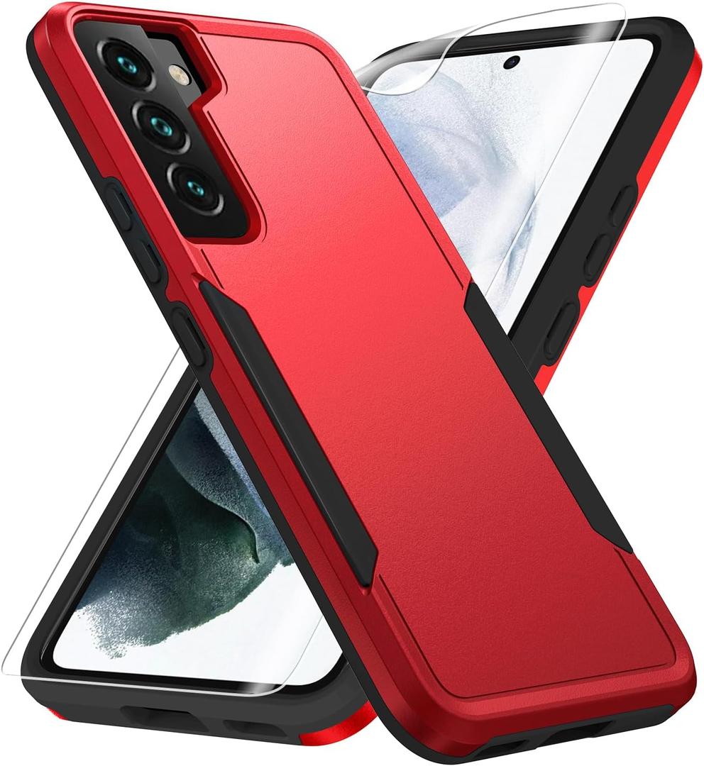 for Galaxy S22 Case, with HD Screen Protector [Military Grade Drop Tested] Heavy-Duty Tough Rugged Shockproof Protective Case for Samsung S22, Red