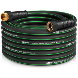 Heavy Duty Garden Hose 50ft, NON-EXPANDABLE Flexible Water Hose, Kink Resistant Lightweight Hybrid Hose, Leakproof Hose Male to Female Fittings (Black+Green)