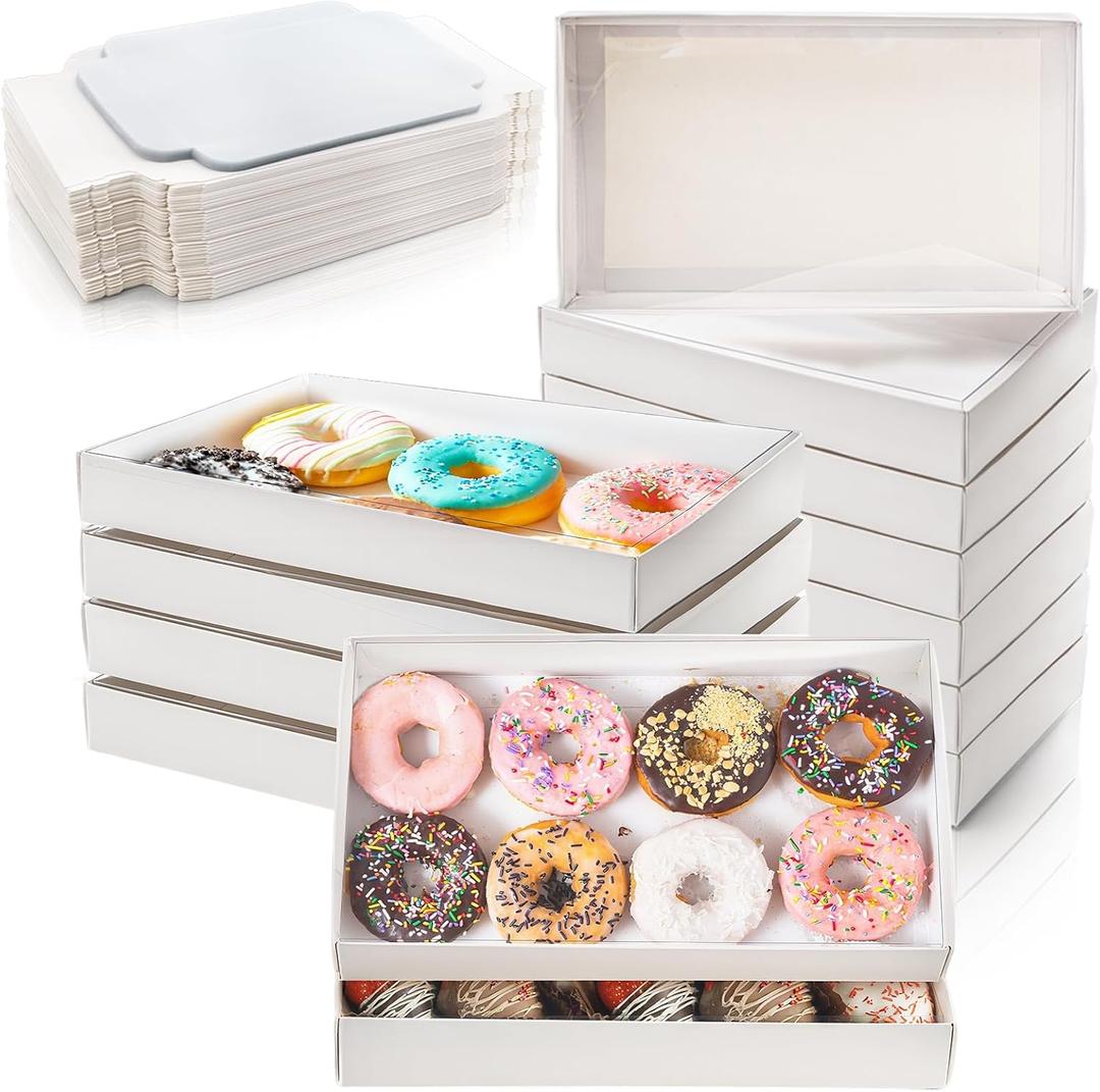 Tebery 50 Pack Cookies Boxes with Full Clear Window, 9.5 x 6 x 1.25 Inch Pastry Bakery Box, Macaron Treat Packaging Boxes for Wedding, Party, Take Out Container for Chocolate, Donuts, Muffin, Dessert