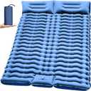 Double Sleeping Pad for Camping- Self Inflating 4"" Extra-Thick with Pillow Built-in Foot Pump Inflatable Sleeping Mat for Backpacking, Hiking, Traveling, Tent, Full, Blue, ZYK-SRBT-01