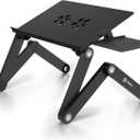 PWR+ Laptop Table Stand Adjustable Riser: Portable with Mouse Pad Fully Ergonomic Mount Ultrabook MacBook Gaming Notebook Light Weight Aluminum Black Bed Tray Desk Book Fans Up to 17 inch