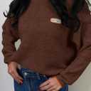 Saodimallsu Womens Sweaters Crew Neck Long Sleeve Knit Contrast Piping Stripe Lightweight Casual Fall Pullover Tops 2025 (Brown)