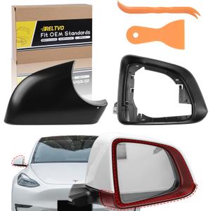 Compatible with Tesla Model Y 2020 2021 2022 2023 2024 Door Mirror Lower Holder Covers & Frame Set, Right Passenger Side (Black Cover + Frame Set, Model Y-R)