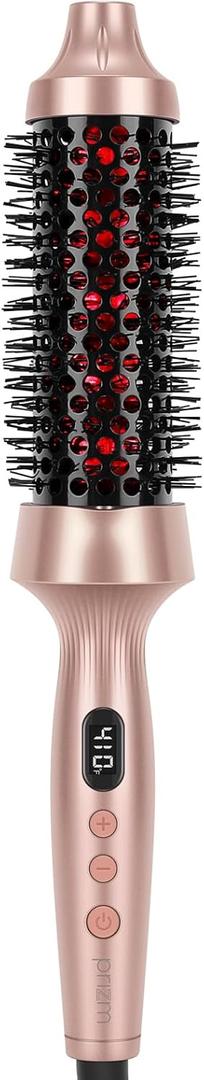 Infrared Thermal Brush Curling Brush for Blowout Look, Prizm 1.5 Inch Ionic Thermal Round Styler Tool Makes Hair Smoother Get Natural Curls, 4 Temps, 30s Fast Heating, Dual Voltage, Gold