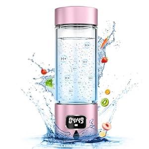 Hydrogen Water Bottle  Portable, Rechargeable, LED Timer, Aluminum and Glass, 5000 PPB Hydrogen in 10 Minutes, for Husband, Father, Friend & Family, for Sports, Home, Office (Pink, 340ml)