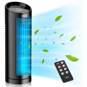 VCK Tower Fan, 80 Oscillating Fan with Remote Control, 13'' Portable Small Desk Fan, Adjustable 3 Speed, 12h Timer, 4 Mode, Personal Quiet Cooling Bladeless Table Fan For Bedroom Office Desktop
