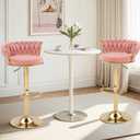 VECELO Bar Stool, Adjustable Barstools Counter Height Stools with Back and Arm, Velvet Woven Kitchen Island Stools w/Gold Metal Leg Base, 360 Swivel Bar Chair, Pink