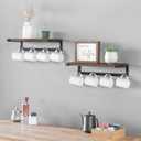 Dahey Mug Holder Wall Mounted Mug Rack with Hooks, Set of 2, Storage Rustic Floating Shelf Coffee Bar Accessories Wood Coffee Cup Hanger for Organizing Cooking Utensil Home Kitchen Decor, Brown