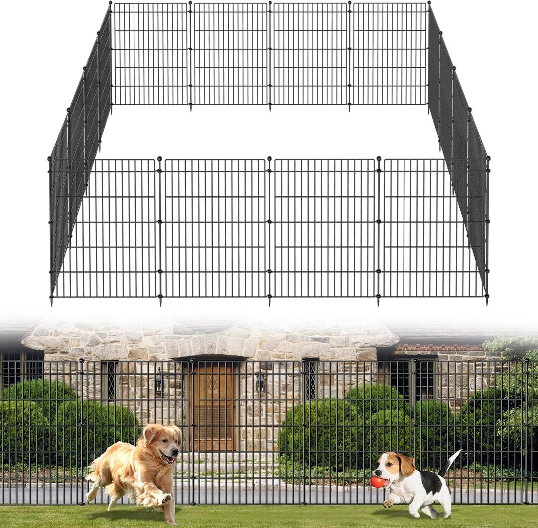 10 Panels No Dig Garden Fence Animal Barrier, 34in(H)  22.5ft(L) Decorative Metal Outdoor Dog Fence, Rustproof Pet Fencing for Yard, Patio, Flower Bed -Temporary Fencing| Easy to Install