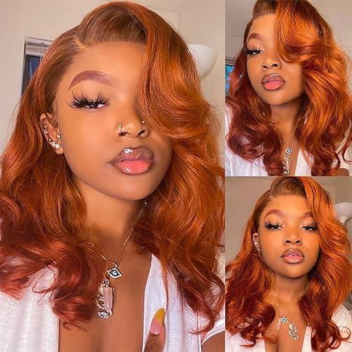 Dark Ginger 13X4 Lace Front Wigs Human Hair Body Wave Dark Orange Colored Pre Plucked Hairline with Baby Hair Brazilian Remy Invisible HD Lace Front Human Hair Wigs For Women 150% 24 Inch