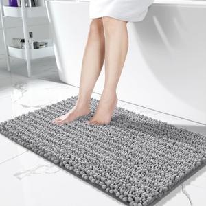 Yimobra Long Bathroom Rugs Non Slip Washable 44x24 Inch - Ultra Soft Absorbent Chenille Bath Mat, Quick Dry Shaggy Floor Carpet for Tub Shower, Gray Home Decor Accessories (Grey)