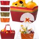 12 Pcs Thanksgiving Basket for Gifts Empty with Cellophane Bag & Ribbon Bow Fall Novel Orange Brown Green Gift Wrapping Basket for Autumn Birthday Wedding Party Favor Supplies 9.8 x 6.5''