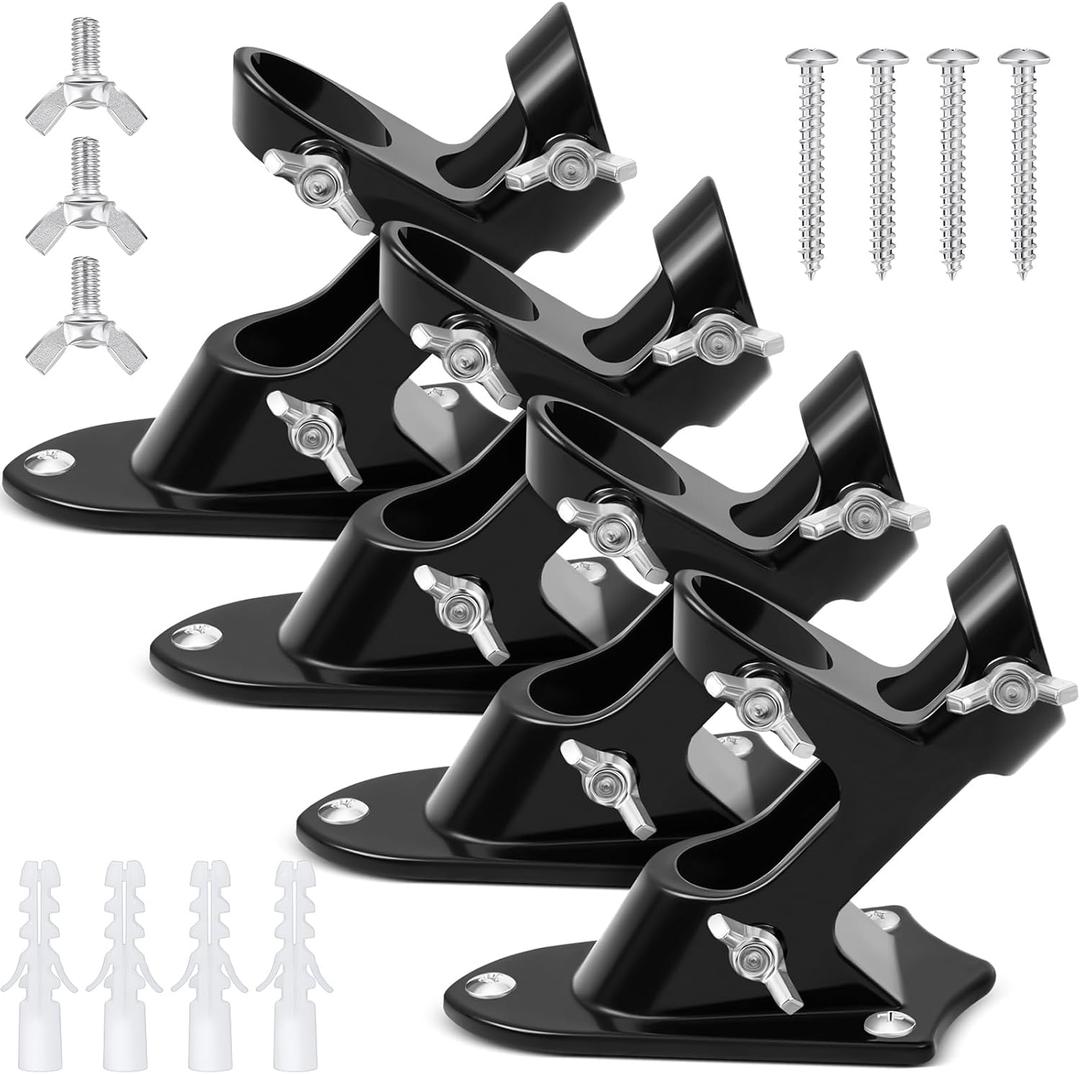Jetec 4 Pcs Flag Holder Bracket Heavy Duty House Flag Pole Holder Bracket Aluminum Mount Stainless Steel Hardware Strong and Rust Proof 1" Inner Diameter (Black)
