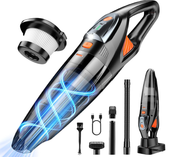 Handheld Vacuum Cordless 25000PA Powerful Suction, Portable Car Vacuum, 3 in 1 Hand Held Vacuum Rechargeable 8000mAh with LED Light, HEPA Filter, Home, Car Seats, Office, Pet Hair, Dust Buster