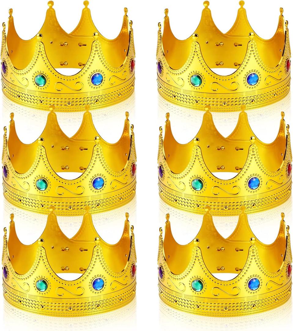 Hanaive King Crowns for Men Kids Gold Royal Jeweled Plastic Crown for King Queen Prince Princess Costume Cosplay Party
