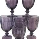 G Vintage Purple Glass Goblets Set of 6 Stemware 10 oz Embossed with Diamond Pattern Colored Vintage Glassware for Party, Thanksgiving, Anniversary, Christmas and Wedding Gifts
