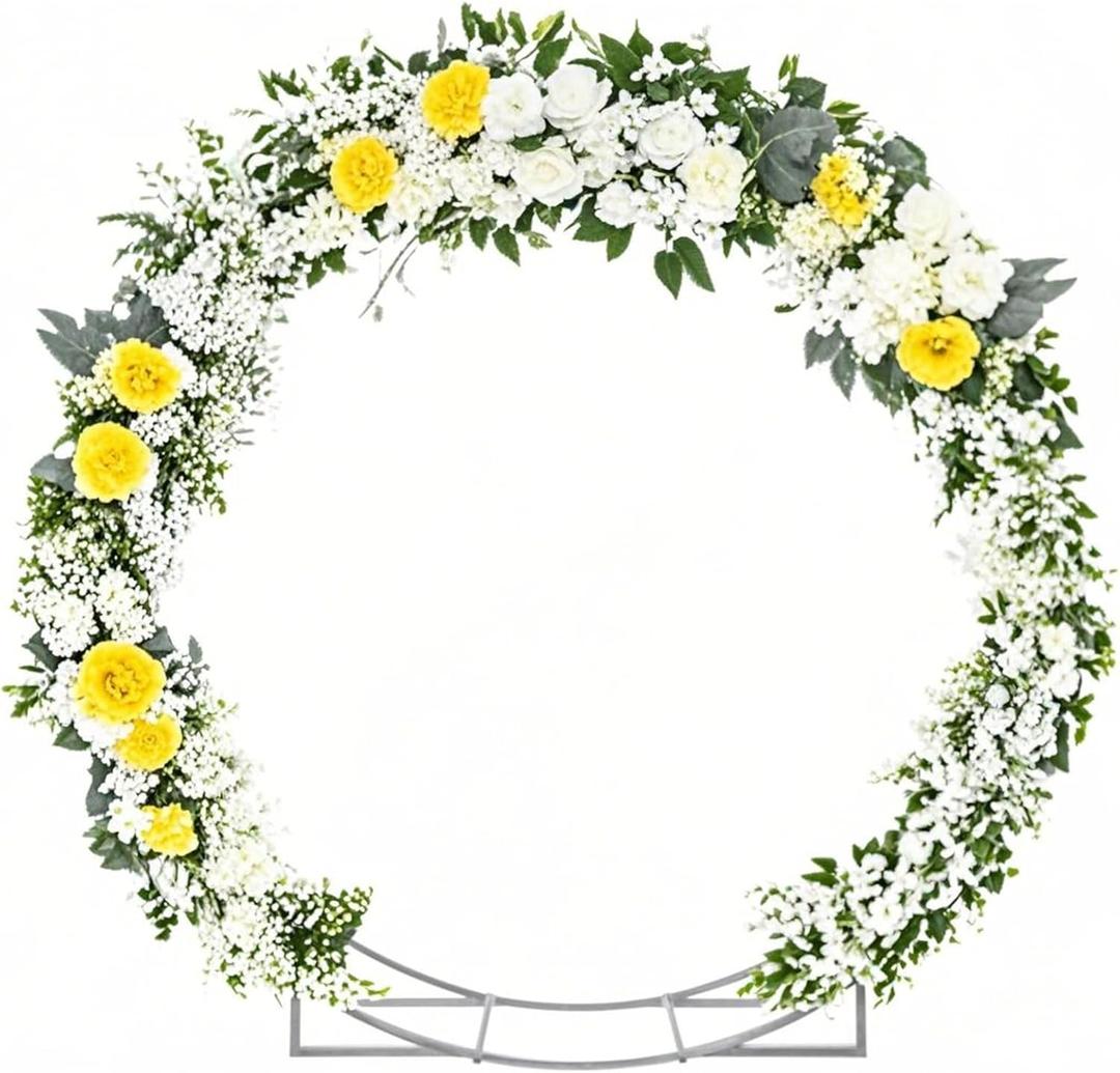 4.6 Ft Round Metal Arch Arbor for Indoor and Outdoor Event Party Decorations or Garden Plants - Easy Assembly with Support Legs Ground Anchors Screwdriver and Instructions (White 1PC)