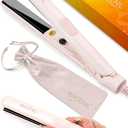 ANGENIL Pro Mini Flat Iron for Short Hair, Dual Voltage Mini Hair Straightener, Small Flat Iron 0.7 Inch, Travel Size Anti Scalding Silicone Hair Straightener, Suitable for Short Hair, Bangs, and Fine (Pink)